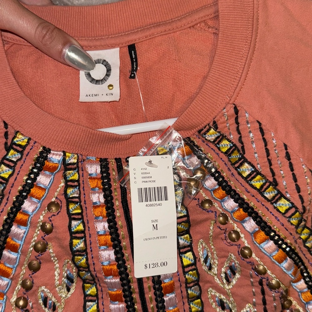 Anthropologie Pink Embellished Crewneck Sweater - Picture 5 of 13